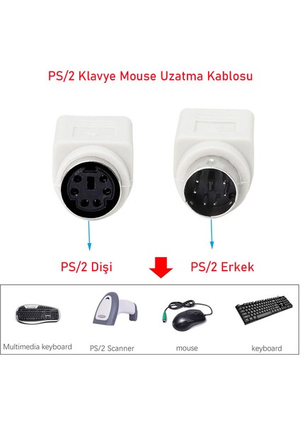 Eski Tip Ps/2 Klavye Mouse Dişi Erkek Uzatma Kablosu 6 Pinli Ps2 Kablo 5m fırsatları