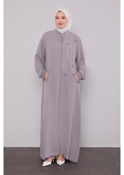 Gri Şerit Detaylı Ferace