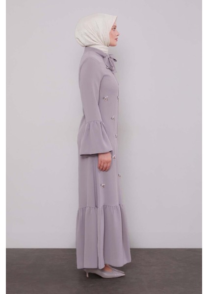 Gri Fular Detaylı Işlemeli Ferace fiyatları