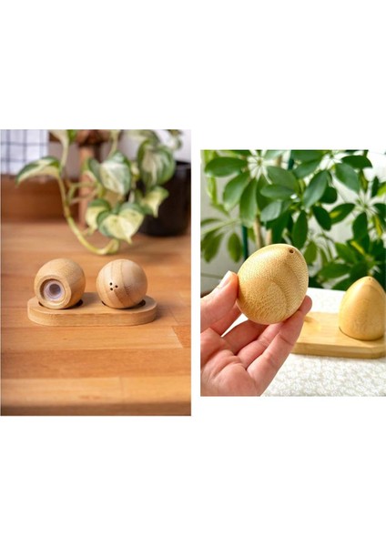 Yumurta Tuzluk Bambu Ahşap Yumurta Tasarımlı 2 Li Tuzluk Baharatlık ve Altlık modelleri