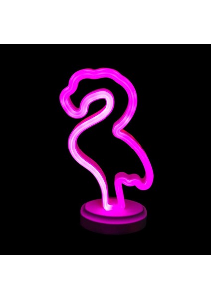 Neon Işıklı Flamingo Yazılı Masa Gece Lambası Pil ve USB