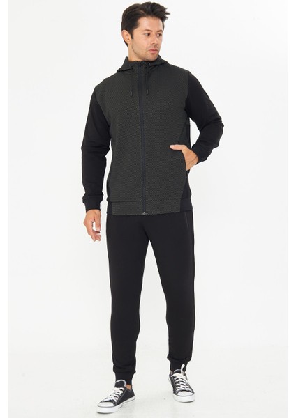 Erkek Tam Fermuarlı Kapüşonlu Eşofman Takımı Haki 5816-H