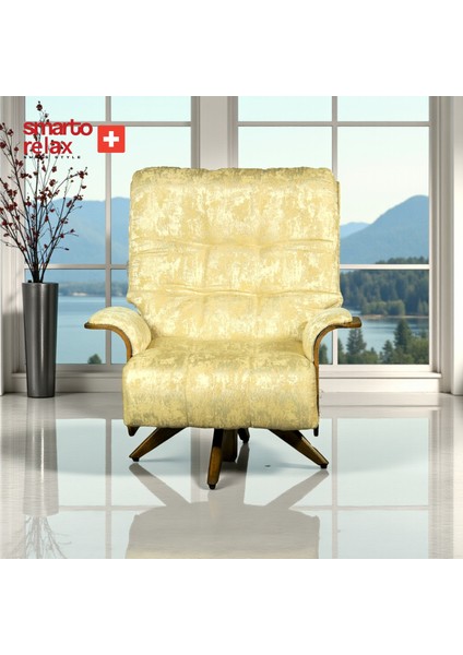 Relax TV Koltuğu Bern Ergonomik Döner Mekanizma Kadife Polyester Krem Beyaz Dekoratif Baba Koltuğu