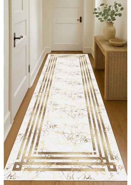 Dijital Baskılı Dekoratif Çerçeveli Kaymaz Taban Yıkanabilir Yolluk Halı