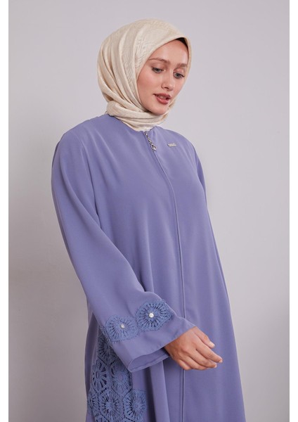 Mavi Dantel Detaylı Cepli Ferace modelleri