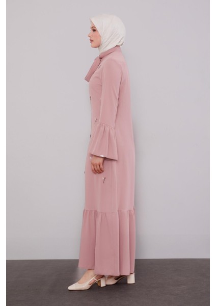 Pudra Fular Detaylı Işlemeli Ferace fiyatları