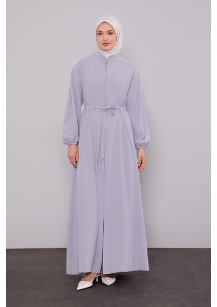 Gri Bağlama Detaylı Ferace