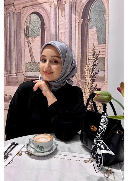 Gümüş Petek Desen Twill Ipek Eşarp