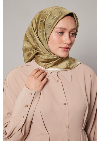 Yağ Yeşili Mini Yonca Desen Twill Ipek Eşarp fiyatları