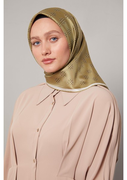 Yağ Yeşili Mini Yonca Desen Twill Ipek Eşarp modelleri