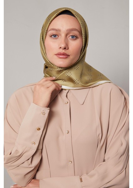 Yağ Yeşili Mini Yonca Desen Twill Ipek Eşarp fırsatları