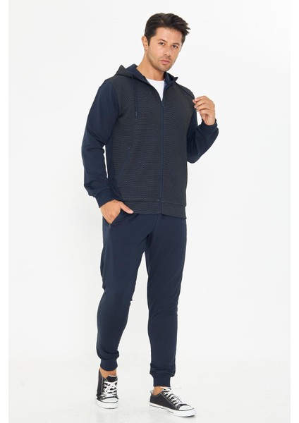 Erkek Tam Fermuarlı Kapüşonlu Eşofman Takımı Indigo 5816-İ