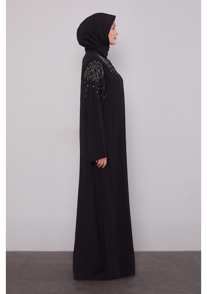 Siyah Cicek Islemeli Taslı Ferace fiyatları