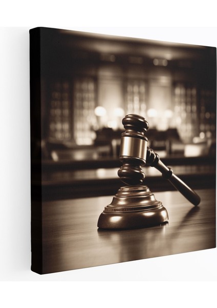 Vintage Ahşap Masada Avukat Kanvas Tablo - Hukuk Duvar Sanatı Ahşap Masa Avukat Çekici