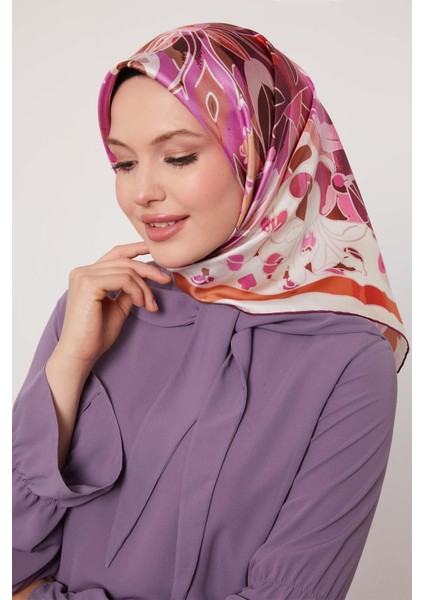 Pembe Karışık Çiçek Desen Twill Ipek Eşarp modelleri