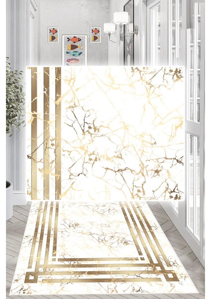 Dijital Baskılı Dekoratif Çerçeveli Kaymaz Taban Yıkanabilir Yolluk Halı modelleri