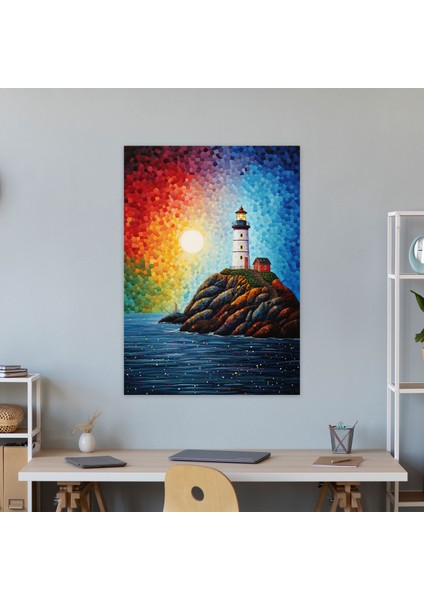 Pointillism Deniz Feneri Duvar Sanatı - Deniz Feneri Renkli Kanvas Tablo Noktacı Resim Pointillism Deniz Feneri Duvar Sanatı fiyatları