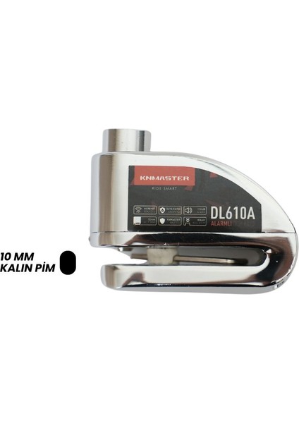 DL610A Alarmlı Disk Kilidi | 10 mm Çelik Pim | Hatırlatma Kablosu ve Taşıma Çantası | Silver fırsatları