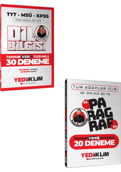 Yediiklim Tüm Adaylar Için Dil Bilgisi 30 Deneme ve Paragraf 20 Deneme Tamamı Video Çözümlü Set