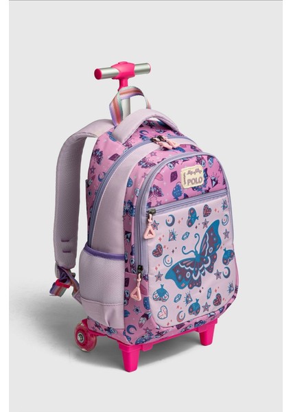 2217-MY Polo Anatomik Sırt Yapılı Unisex Işıklı Tekerlekli Ilkokul Çantası - NKT02217-PEMBE-MOR-TEKEBAT