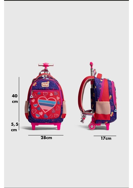 2217-MY Polo Anatomik Sırt Yapılı Unisex Işıklı Tekerlekli Ilkokul Çantası - NKT02217-PEMBE-MOR-TEKEBAT indirimleri