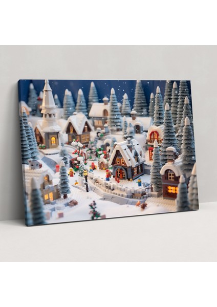 LEGO Kış Köyü Kanvas Tablo - LEGO Bayram Süsleri Duvar Sanatı Ev Dekorasyonu
