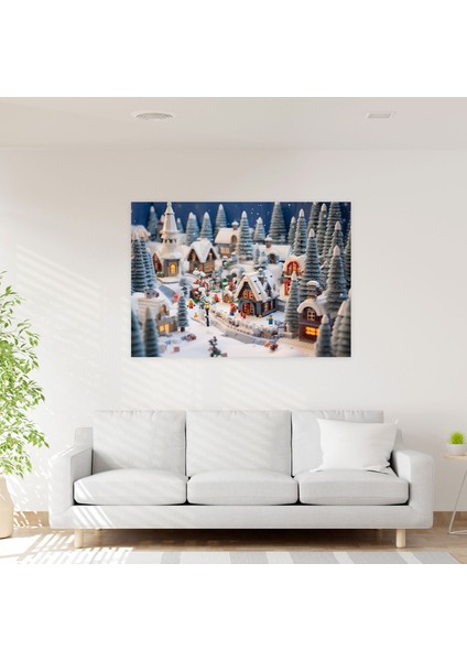 LEGO Kış Köyü Kanvas Tablo - LEGO Bayram Süsleri Duvar Sanatı Ev Dekorasyonu modelleri