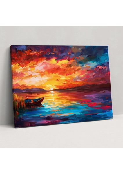 Göl Kenarı Gün Batımı Leonid Afremov Kanvas Tablo - Leonid Afremov Ev Dekorasyonu Duvar Sanatı