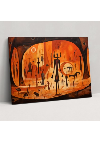 Taş Devri Mağara Sanatı Duvar Sanatı - Orta Taş Devri Kanvas Tablo Insanlar Ilkel Hayvanlar