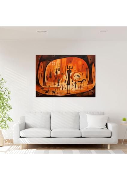 Taş Devri Mağara Sanatı Duvar Sanatı - Orta Taş Devri Kanvas Tablo Insanlar Ilkel Hayvanlar fiyatları