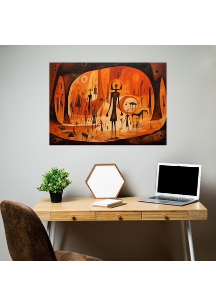 Taş Devri Mağara Sanatı Duvar Sanatı - Orta Taş Devri Kanvas Tablo Insanlar Ilkel Hayvanlar modelleri