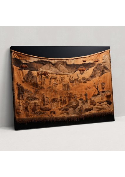 Taş Devri Hayvan Derisi Duvar Sanatı - Orta Taş Devri Kanvas El Dikimi Hayvan Derisi Duvar Asması Kültürel Önem