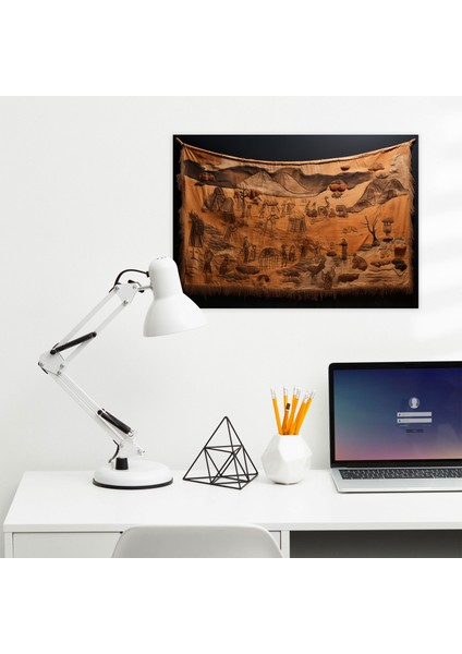 Taş Devri Hayvan Derisi Duvar Sanatı - Orta Taş Devri Kanvas El Dikimi Hayvan Derisi Duvar Asması Kültürel Önem fiyatları