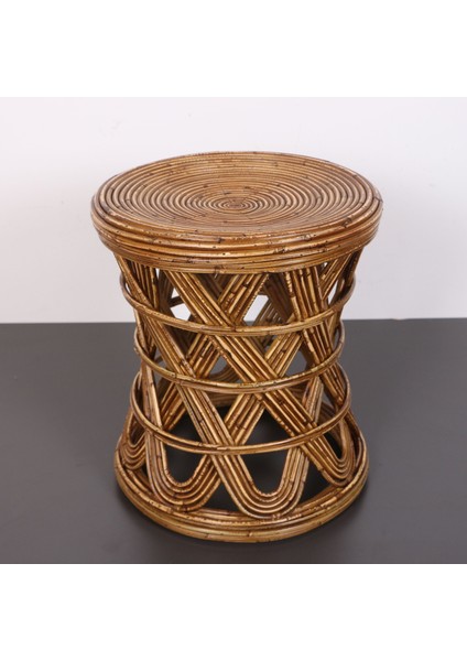 Mylamp Şölen 40X36 cm Doğal Kubu Rattan Sehpa & Tabure- Antik Renk