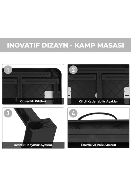 Büyük Boy Katlanabilir Taşıma Kulplu Portatif Plastik Kamp ve Balkon Sehpası ( 68X48X55 cm )