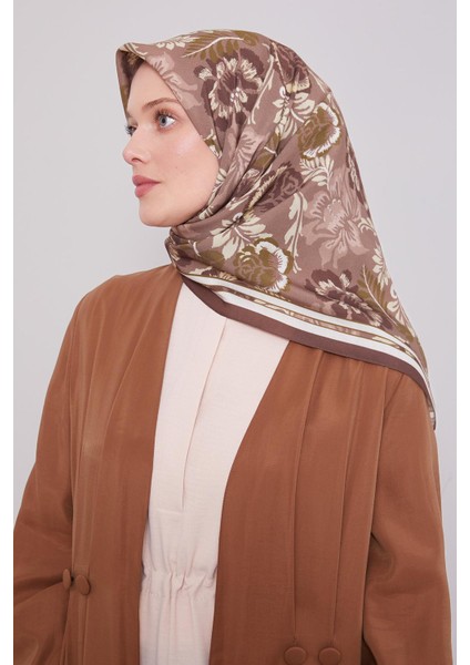 Acı Kahve Gül Desen Aura Eşarp