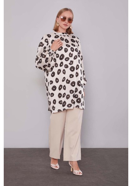 Bej Yuvarlak Desenli Tunik fiyatları
