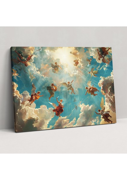 Michelangelo Kanvas Tablo - Göksel Göklerdeki Cennetsel Varlıklar Duvar Sanatı - Michelangelo Duvar Dekorasyonu Kanvas Duvar Sanatı
