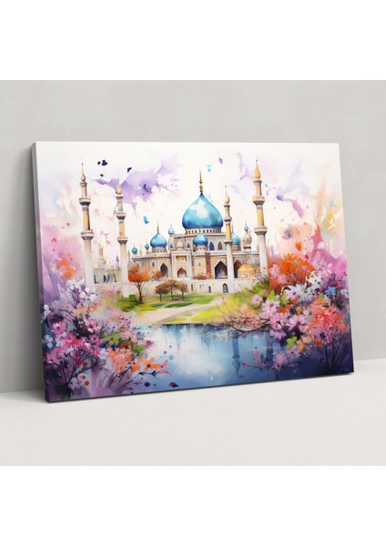 Camii Kanvas Tablo - Camii Islam Hat Sanatı Duvar Dekorasyonu Çiçekler