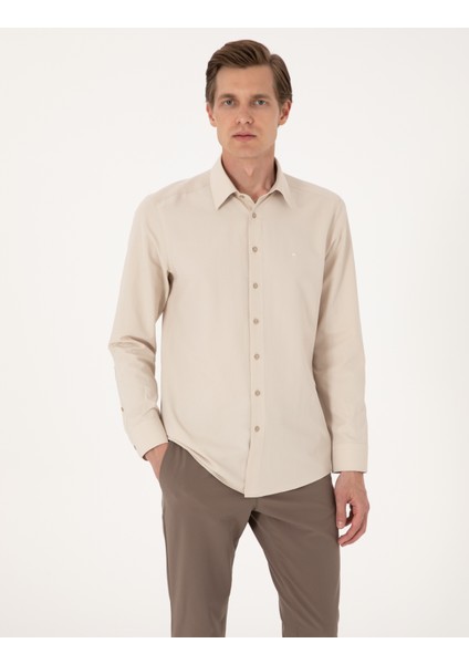 Erkek Bej Slim Fit Uzun Kollu Basic Gömlek 50316734-VR011