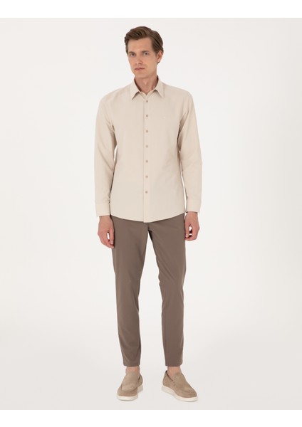 Erkek Bej Slim Fit Uzun Kollu Basic Gömlek 50316734-VR011 fırsatları