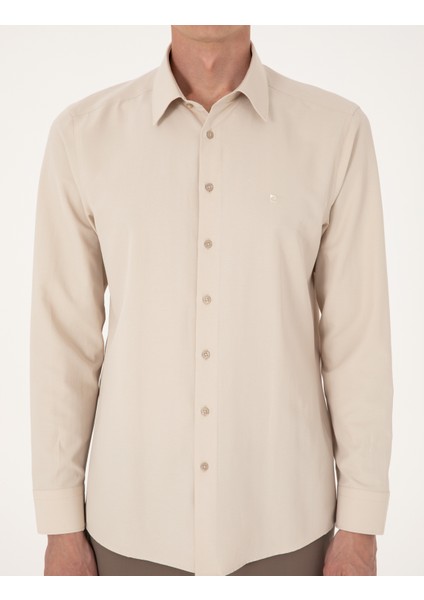 Erkek Bej Slim Fit Uzun Kollu Basic Gömlek 50316734-VR011