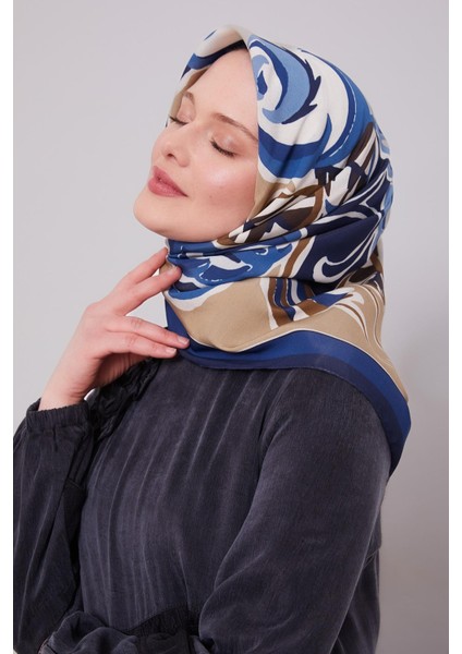 Lacivert Çiçek Dalı Aura Eşarp