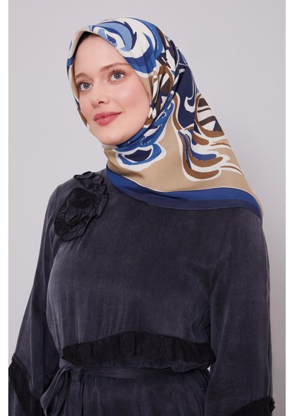 Lacivert Çiçek Dalı Aura Eşarp modelleri