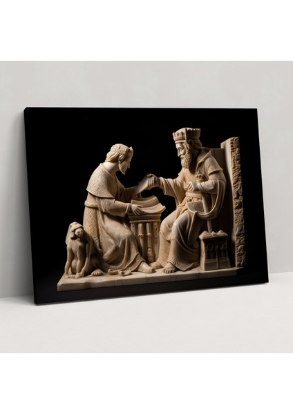 Ortaçağ Şövalye Taş Oyma Kanvas Tablo - Ortaçağ Taş Oyma Kanvas Duvar Sanatı