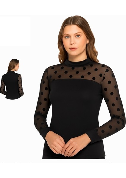 Kadın Yarım Balıkçı Puantiyeli % 96 Viscone % 4 Elastane Body