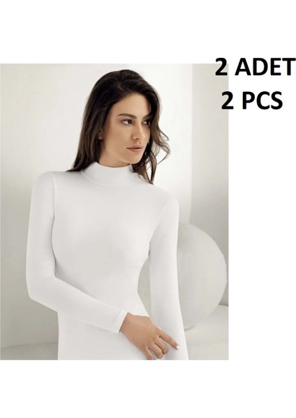 Kadın % 47 Modal % 47 Cotton % 6 Elastane Yuvarlak Yaka Uzun Kol 2'li Body