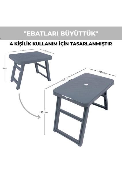 Büyük Boy Katlanabilir Taşıma Kulplu Portatif Plastik Kamp ve Balkon Sehpası ( 68X48X55 cm ) modelleri
