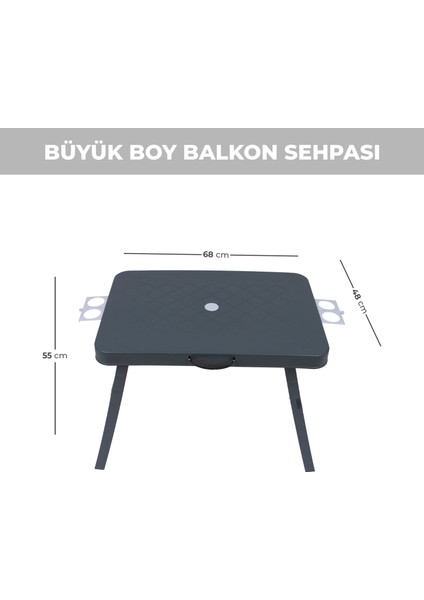 Büyük Boy Katlanabilir Taşıma Kulplu Portatif Plastik Kamp ve Balkon Sehpası ( 68X48X55 cm )