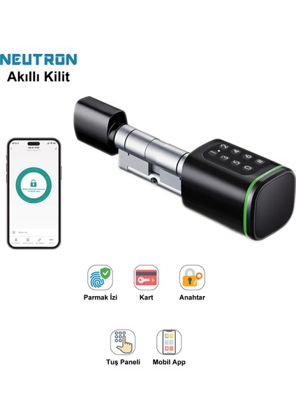 NTL-SC-02FKPB Parmak İzi, Anahtarlı, Tuşlu, Kartlı ve Uzaktan Kontrollü Akıllı Kapı Kilidi